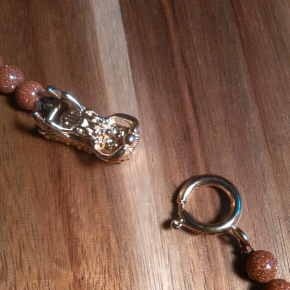 Gold Sandstone and Brown Austrian Crystal Beaded Goldtone Dragon Necklace - Picture 12 of 13